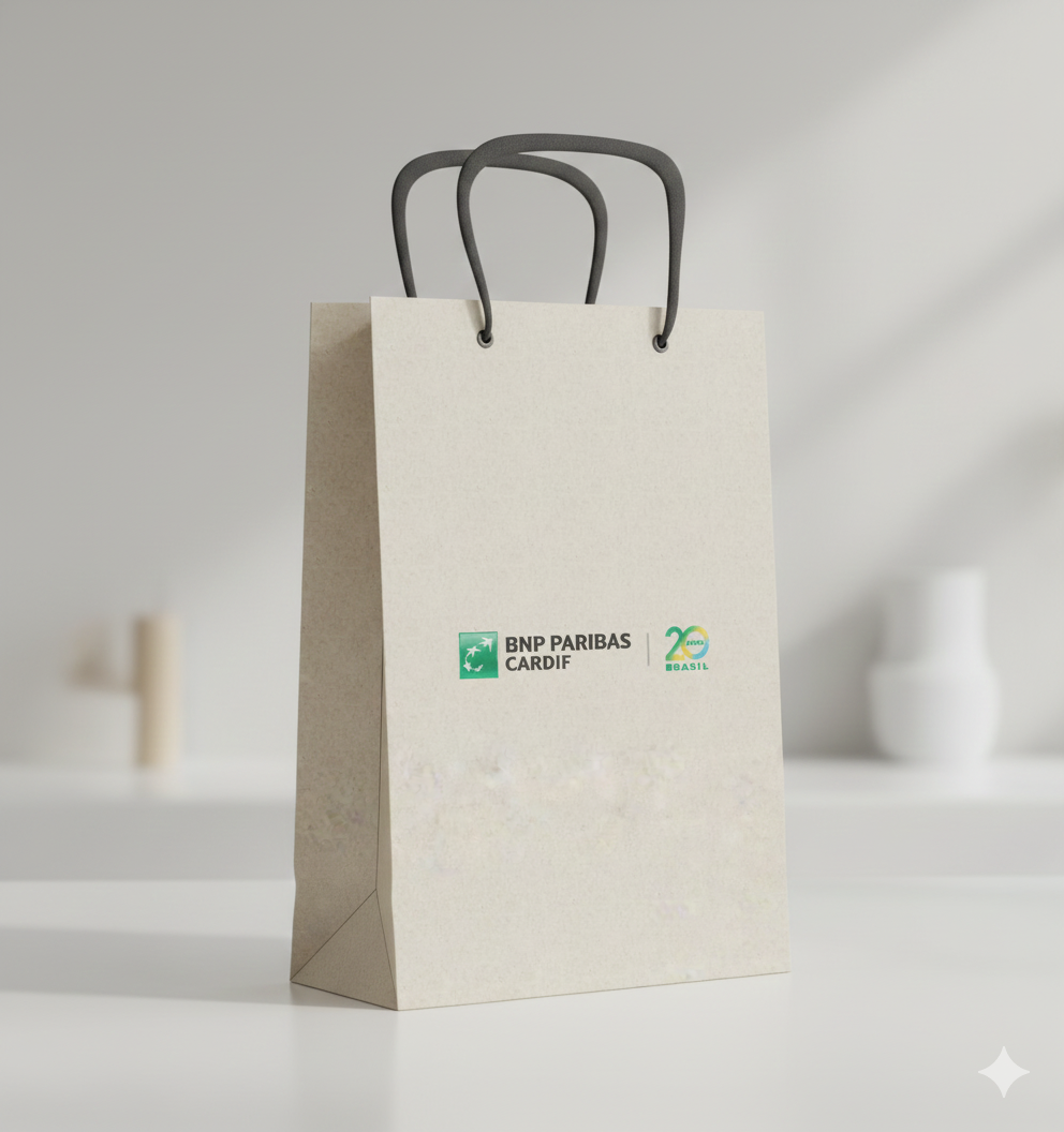 Imagem de referência: composição minimalista e contraste em arte para sacolas de papel