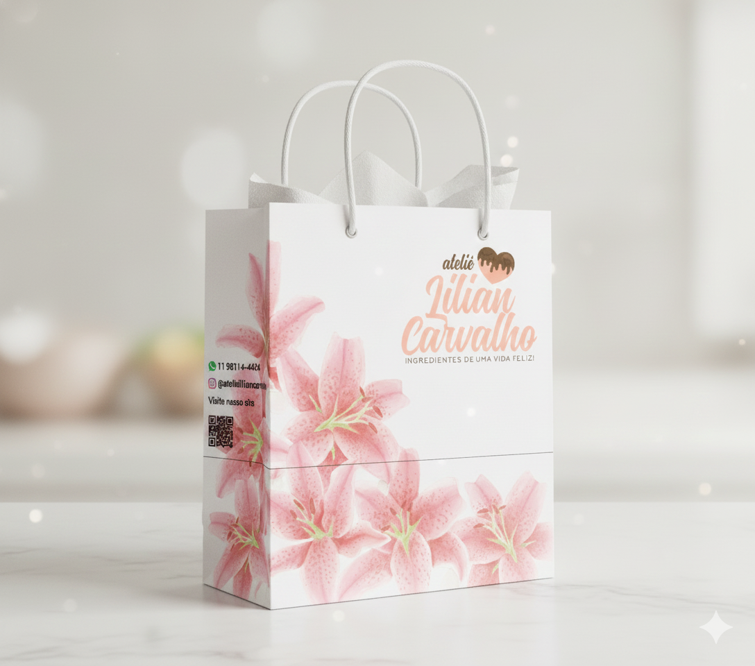 Imagem de referência: informações úteis e consistência entre peças em arte para sacolas de papel