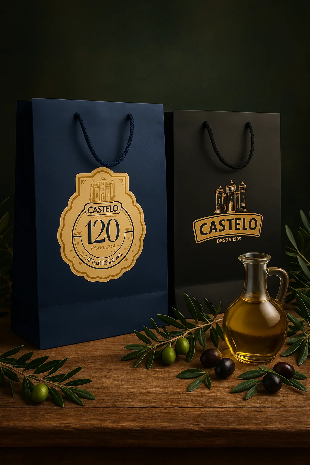 Imagem de referência: logotipo e escolha de acabamento em arte para sacolas de papel