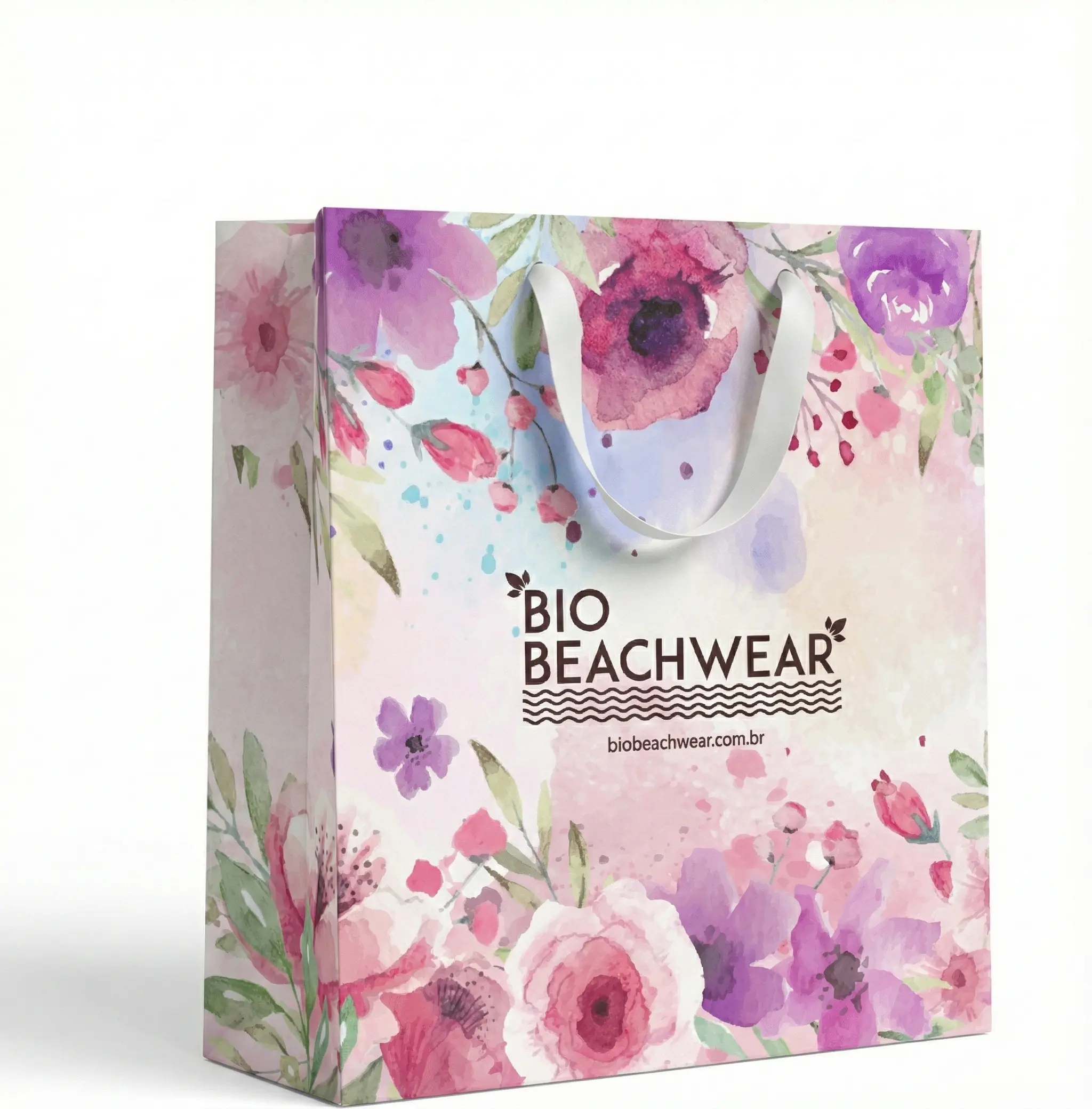 Imagem de referência: logotipo e leitura acessível em arte para sacolas de papel