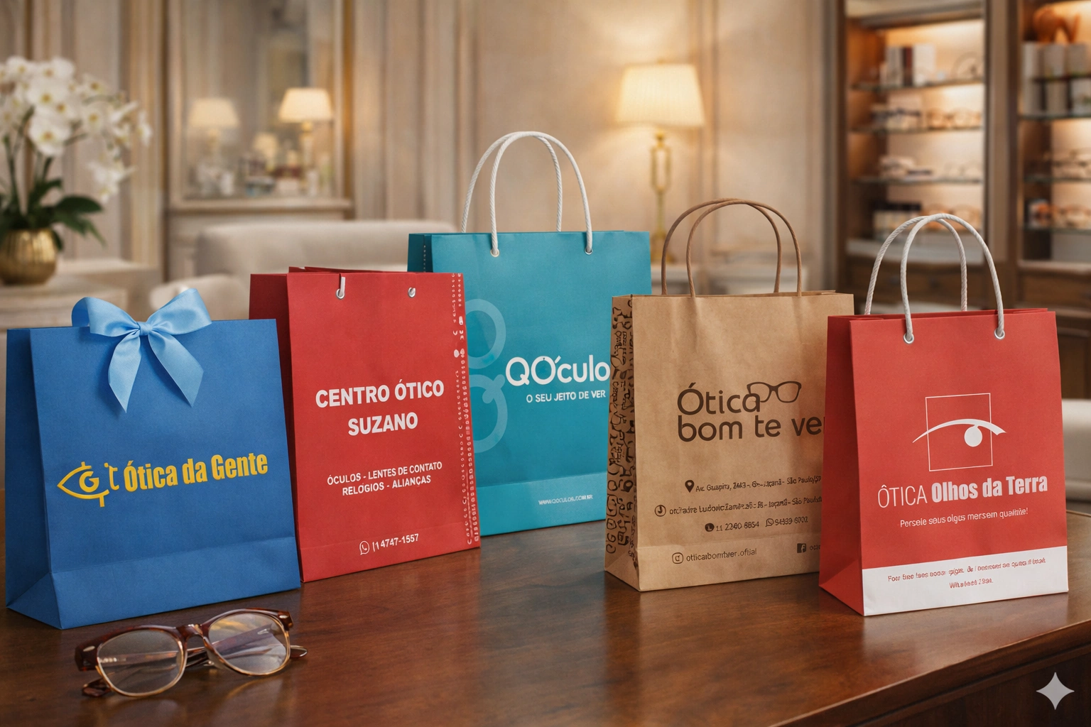 Imagem de referência: sacolas de papel para acessórios e bijuterias