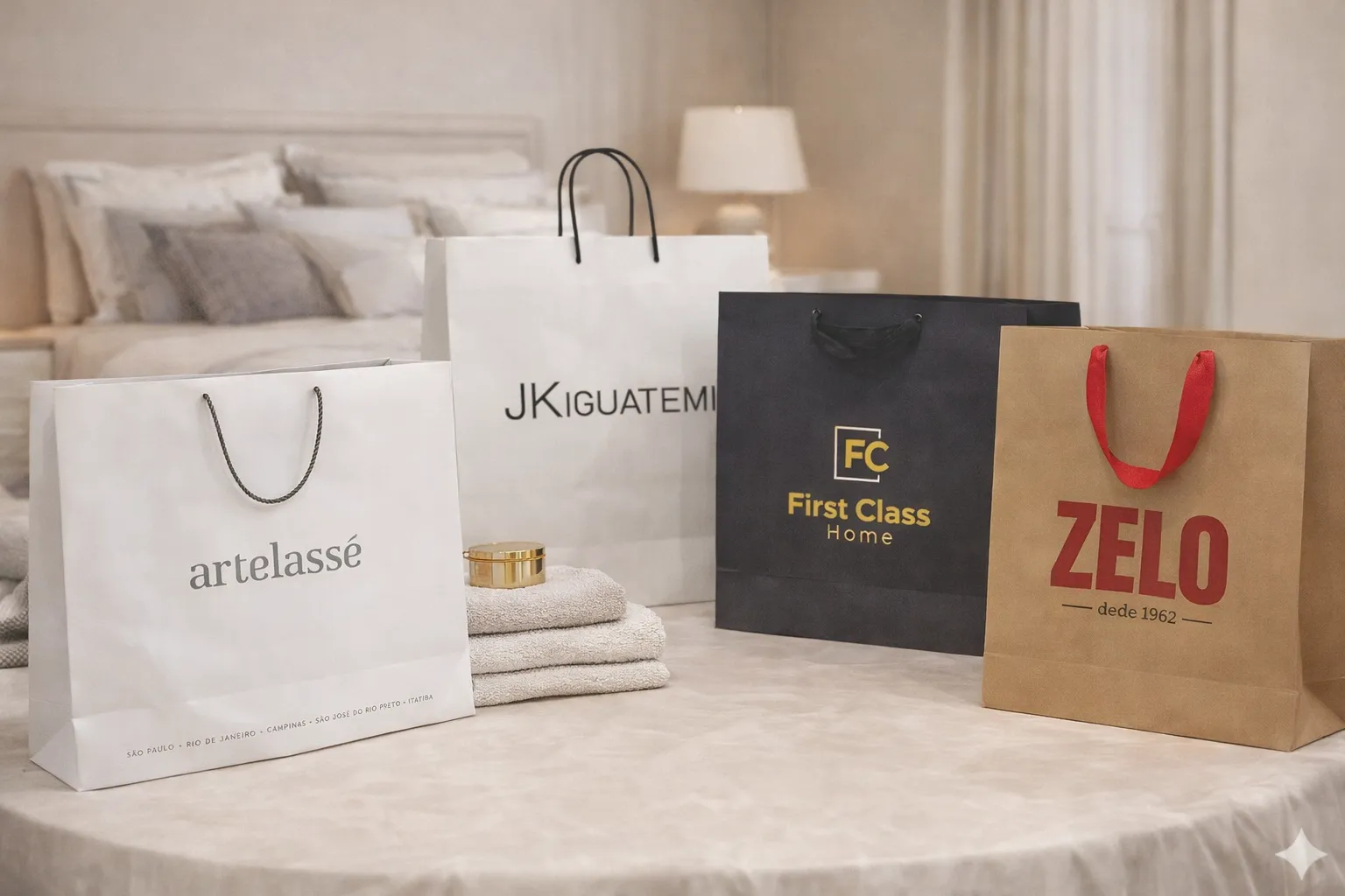 Imagem de referência: sacolas de papel para cama, mesa e banho