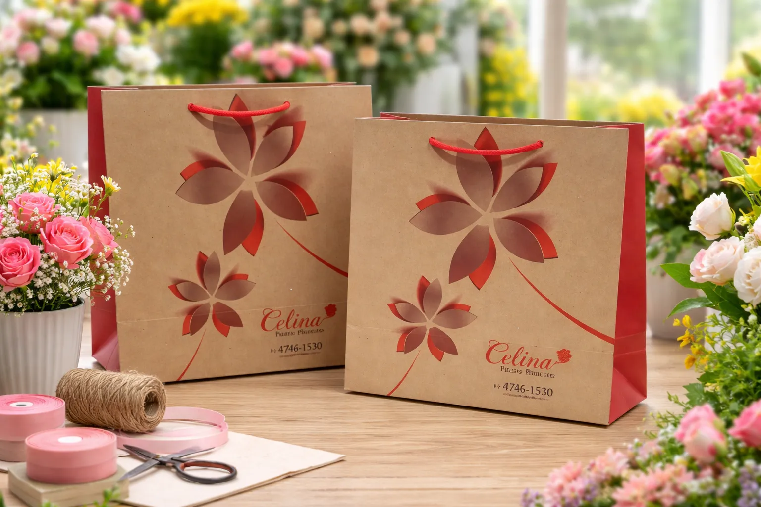 Imagem de referência: sacolas de papel para floricultura