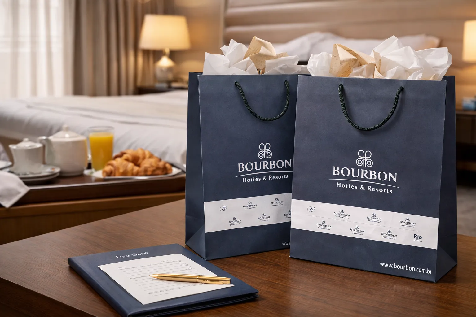Imagem de referência: sacolas de papel para hotelaria