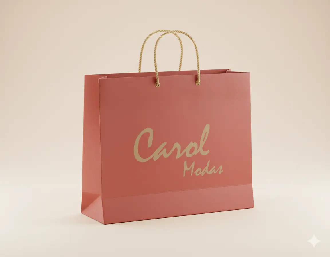 Imagem de referência: sacolas de papel para marca própria de roupas