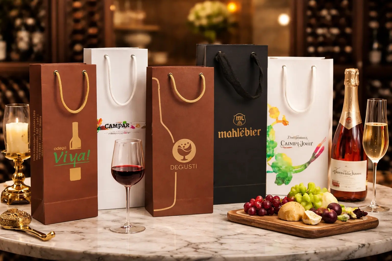 Sacolas de papel para vinhos e garrafas