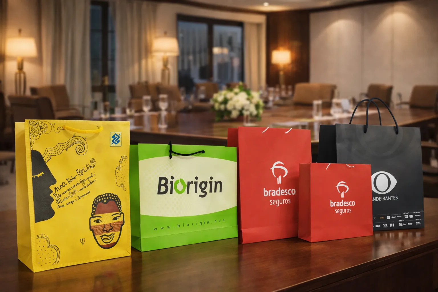 Imagem de referência: abertura da compra de sacolas de papel para eventos