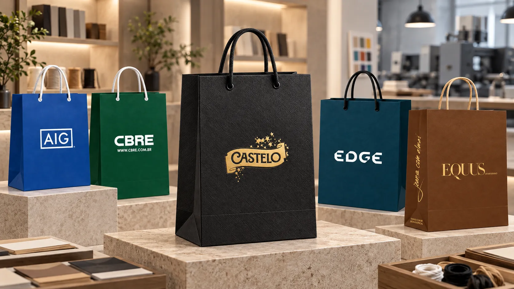 Imagem de referência: reutilização de sacolas de papel para eventos