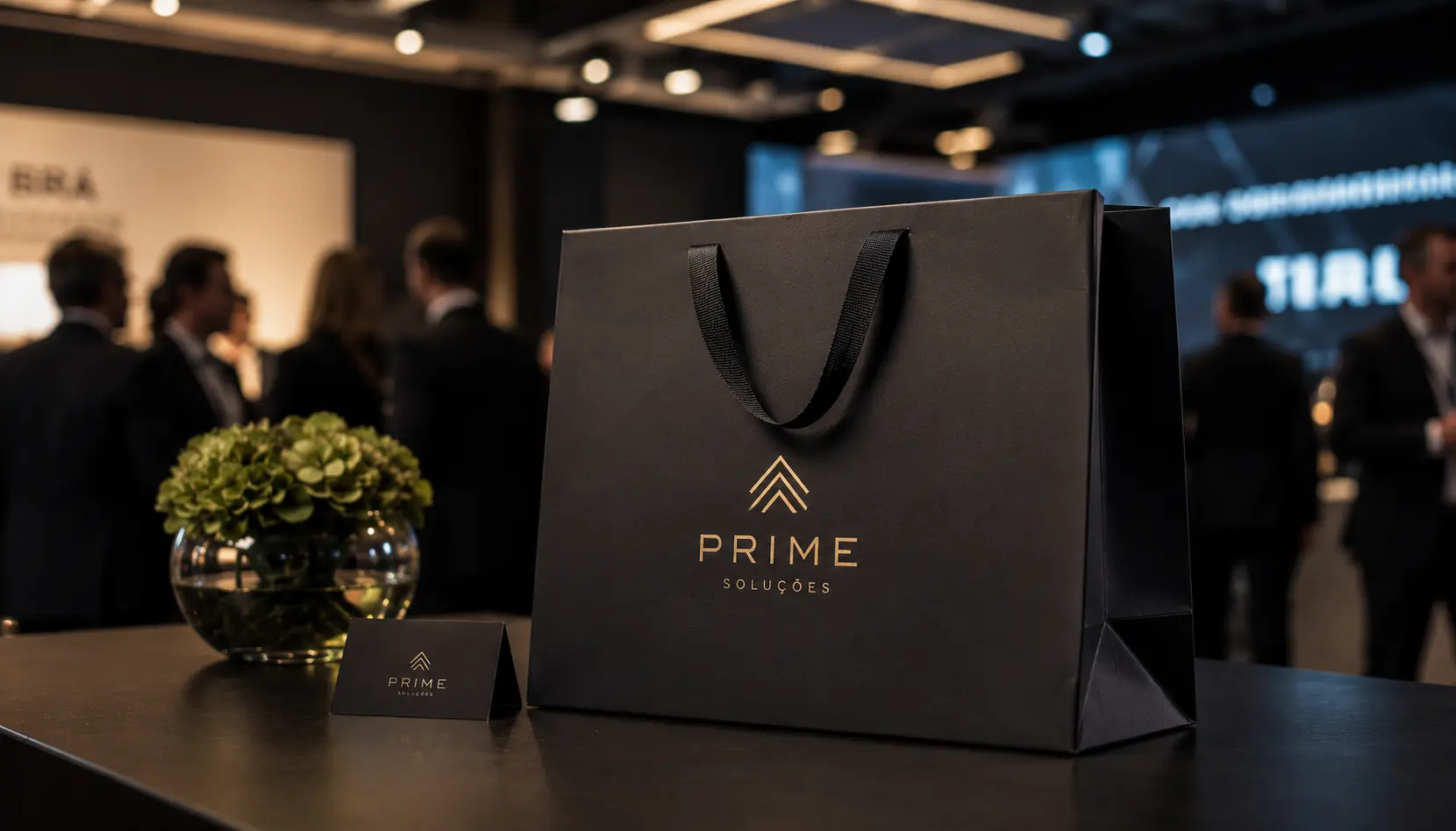 Detalhe visual complementar para sacolas de papel para a black friday, com foco em apresentação de presentes e kits