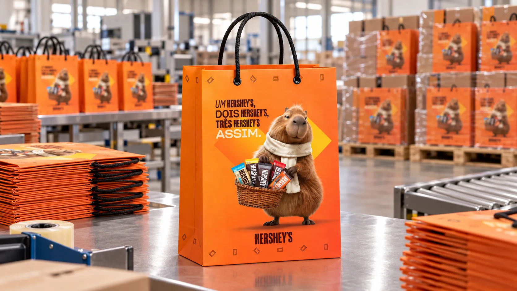 Imagem de referência: sacolas de papel para a black friday, com foco em visibilidade da marca