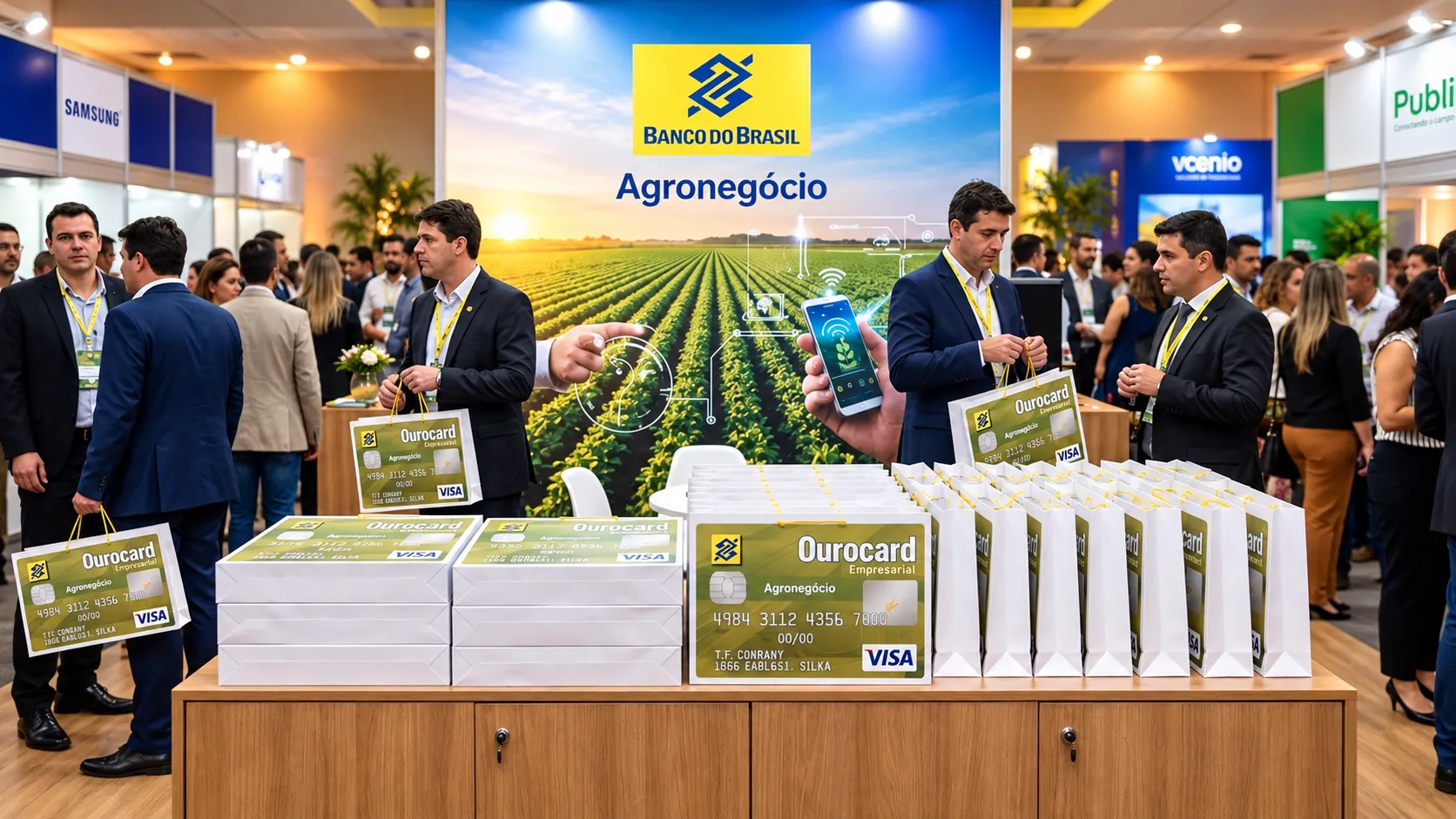 Imagem de referência: sacolas de papel para o dia dos namorados, com foco em distribuição em evento